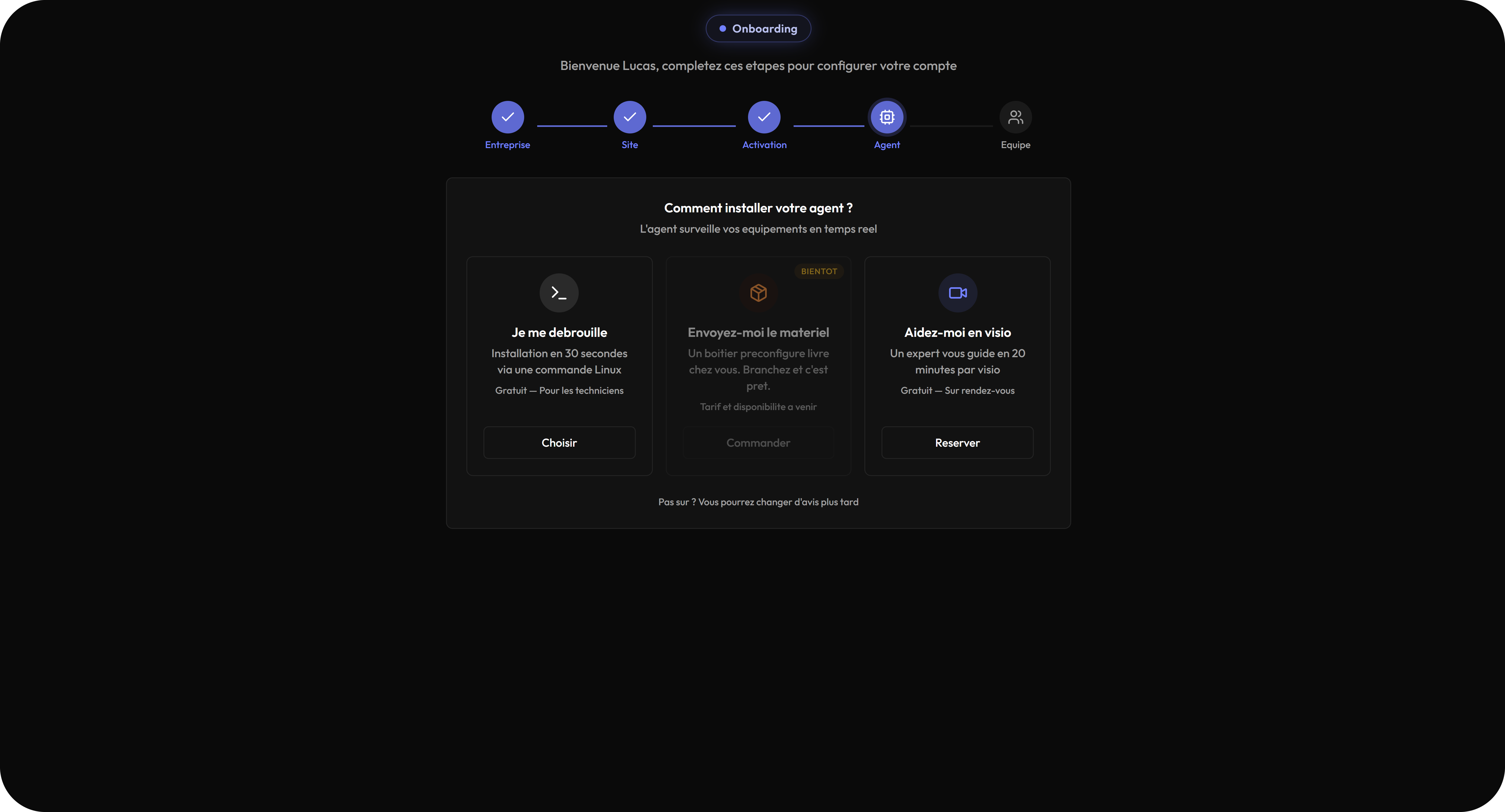 Onboarding : Mise en service de l'agent