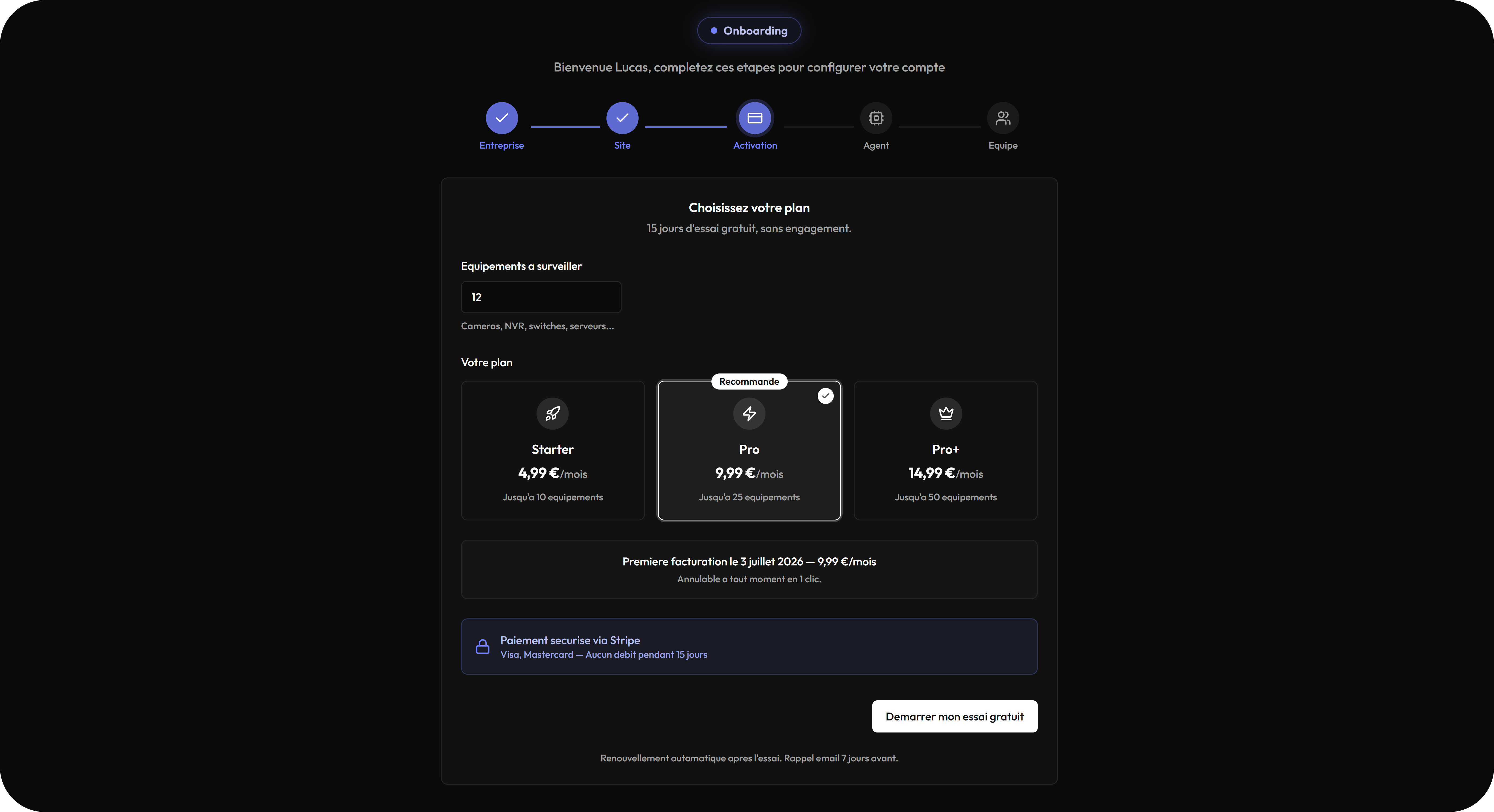 Onboarding : Choix du plan